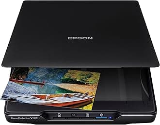 Epson - Perfection V39 II - Color Photo and Document Flatbed Scanner - Optical Resolution of 4800 dpi - High-rise, Removable Lid - Scanning to the Cloud - USB Powered - Image Scanning - Black