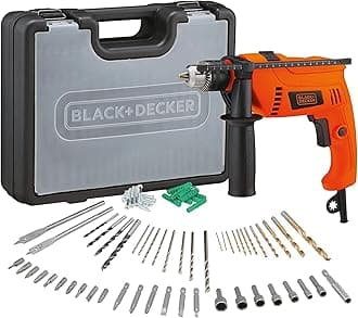Corded Electric Hammer Percussion Drill, 650W, 13mm, Includes 50-Piece Accessory Bit Set, Kitbox, for Metal, Concrete & Wood Drilling, Easy Storage, Orange/Black - HD650KIT-B5