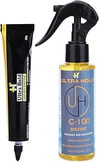Hair Patch Glue Combo–C100 Solvent Remover Spray (118ml) & Waterproof Adhesive Tube (30g) | Strong Hold 3–5 Weeks | Hair Patch Adhesive Remover & Skin-Friendly Wig Glue for Men & Women