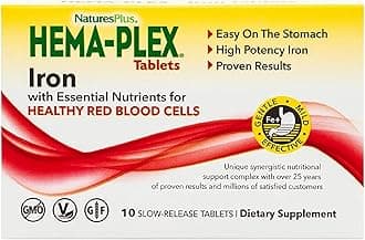 NaturesPlus Hema-Plex Iron - 10 Slow-Release Tablets - 85 mg Chelated Iron - Total Blood Health - with Vitamin C & Bioflavonoids - Vegan, Gluten Free - 10 Servings