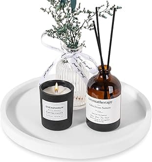 Silicone Bathroom Tray Round Vanity Tray Decorative Soap Holder Kitchen Countertop Organizer Coffee Table Decor for Candle, Perfume, Plant, 9 Inch, White