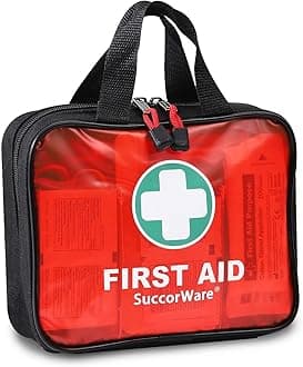 200 Pieces First Aid Kit with Hospital Grade Medical Supplies - Includes Emergency Blanket, Bandage, Scissors - Great for Home, Outdoors, Office, Car, Travel, Camping, Hiking, Boating (Red