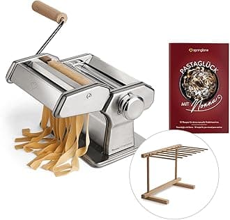 Manual Noodle Machine Nonna, Stainless Steel, Pasta Maker incl. Recipe Booklet, Pasta Dryer & 3 Cutting attachments for Spaghetti, Lasagna, tagliatelle - Classic Ease