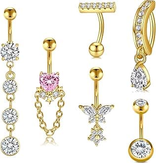 MODRSA Belly Button Ring Surgical Steel Belly Rings for Women Hypoallergenic Belly Button Rings Clicker Belly Button Ring Belly Piercing Silver Rose Gold Pink Black Navel Rings for Women