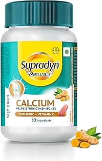 Supradyn Naturals Calcium With Vitamin D 400IU (Veg), Magnesium Supplement, Zinc & Turmeric | For Bone health and Joint support, 30 Tablets for Men and Women