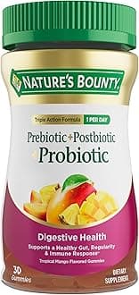 Nature’s Bounty Pre + Pro + Postbiotic Gummies for Digestive Health, Immune Support - Probiotic Gummies for Gut Health, Tropical Mango Flavor, 30 Ct