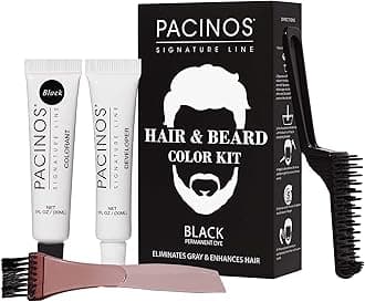 Pacinos Hair & Beard Color Kit (Black) - Hair Color For Men, Eliminates Grays in 5 minutes, Easy to Apply Brush-In Formula, Enhances Appearance of Hair for Moustache & Beard