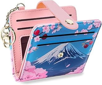 Small Wallets Woman RFID Blocking Leather Credit Card Holder - with ID Window - Card Wallets for Women - with Zipper Coin Purse - Keychain Wallet