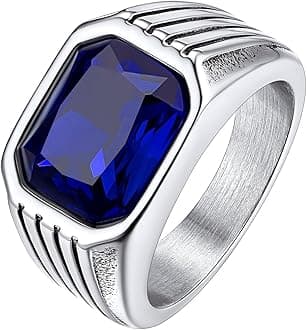 - Chunky Signet Ring for Men, Stainless Steel/Black Ring Synthetic Gemstone Band Ring Biker Ring for Men, Thumb Pinky Ring Mens Fashion Ring Jewelry Size 7-14, Gift Package