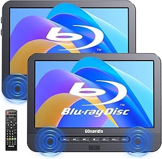 GOnavidio 10.1 Inch Portable Blu Ray Player for Car with Rechargeable Battery, Support 1080P Video, Dolby Audio, HDMI Output