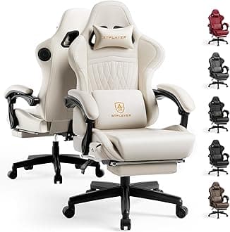 ACE-PRO Music Gaming Chairs – Built-in Speakers, App Support & Bluetooth Control, Computer Game Chairs with Footrest for Adults, Ergonomic Reclining Silla, Linkage Armrest, Ivory