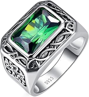 Men's Ring 925 Sterling Silver Emerald Cut Green Emerald Rings 6.85ct 8 * 12mm, Size L 1/2 to Z +2.5