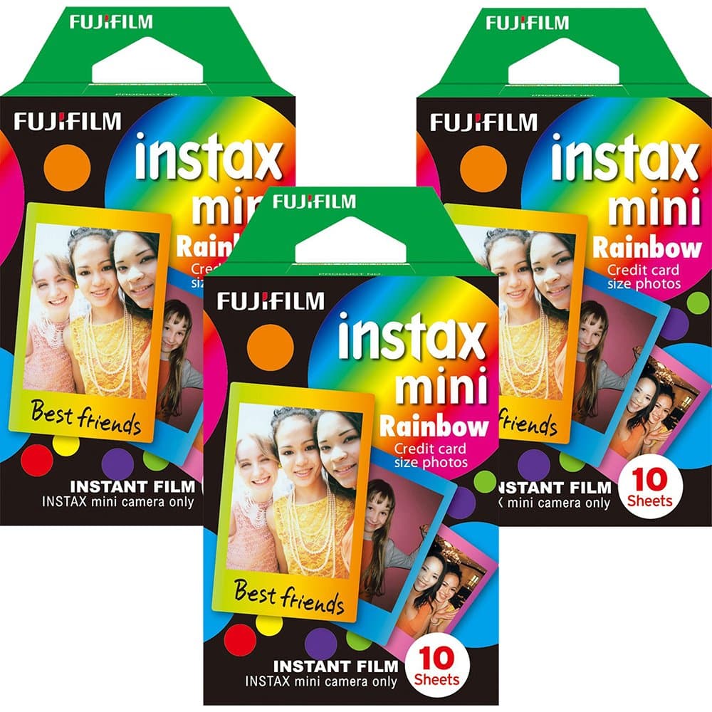 Instax Mini Instant Multi Colored Film, 10 Sheets, (3 and 5 Pack Value Set)... (Rainbow)