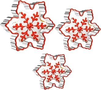 Crethinkaty Christmas Snowflake Cookie Cutter Set - 3 Pieces Stainless Steel Cookie Cutters with Soft Silicone Edge for Biscuit, Fondant