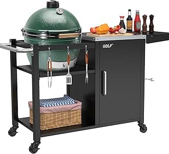 Grill Table for Big Green Egg, Metal Grill Stand Compatible with up to Medium Green Egg,Kamado Joe Jr