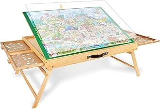 ALL4JIG 1500PCS Portable Puzzle Table with Legs, 25"x34"Adjustable Jigsaw Wooden Puzzle Board with 4 Drawers & Cover Birthday Gift for mom, 3-Tilting-Angle Jigsaw Puzzle Table for Adults