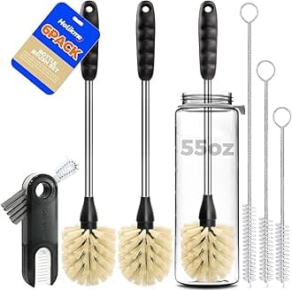 Holikme 6 Pack Bottle Brush Set, 14" Long Handle Stainless Steel Bottle Cleaner Brush, 3 Straw Brushes, 3-in-1 Bottle Cleaning Brush for Water Bottle, Baby Bottle, Straws Yellow