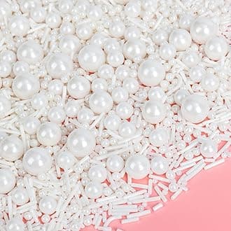 Edible White Sprinkles for Cake Decorating,Edible Pearl Jimmies Sugar Mix Size 130g/4.58oz,Baking Candy Decorations,Cupcake Toppers,Cookie Donuts Ice Cream Dessert Decorating,Wedding Birthday Party Easter Supplies