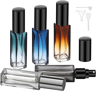 5 Packs Travel Perfume Bottle Refillable, 10ML Mini Portable Glass Spray Bottles Atomizer, Empty Cologne Sample Dispenser with Funnel and Pipette, Perfume Making Kit Toiletries Container