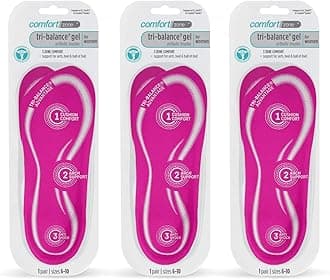 Comfort Zone Tri-Balance Gel Orthotic Insoles for Women, 3/4 Length Insoles, Sizes 6-10, 1 Pair (Pack of 3)