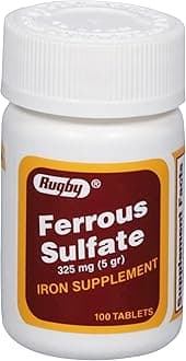 Rugby Ferrous Sulfate 325mg Tablets - Iron Supplement for Women and Men - 100 Count (1 Pack)