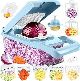 Vegetable Chopper Pro, Multifunctional 13 in 1 Food Chopper, Kitchen Vegetable Slicer Dicer Cutter With 8 Blades for Onion Carrot and Garlic With Container (Blue)