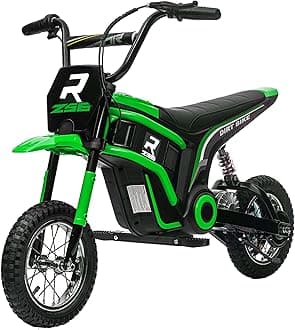 Electric Dirt Bike with Twist Grip Throttle, 24V 350W Off-Road Electric Motorcycle, Up to 15 MPH with Brake, Music Horn, Rear Suspension for Ages 13+ Years, Green