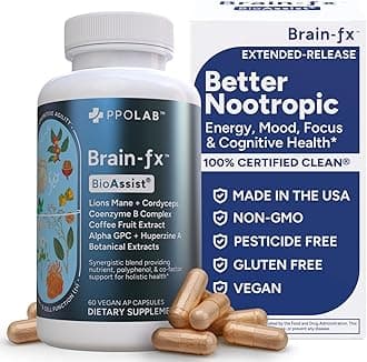 PPO Lab® Brain-fx™ Extended-Release Vitamins for Brain Health, Supplement for Memory and Focus with Nootropics, BDNF Factor, Methylated B Complex, L-Theanine, Lions Mane, Alpha GPC - 60 Capsules