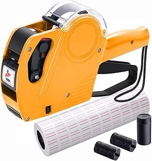 KPX Pricing Tag Gun, 8 Digits, 5150 White Labels, Yellow (Rectangular, Paper, 21*12 mm), One Touch Open System, Incl 3 Inker Rollers