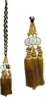 VTN Women's Patiala Shahi Parandi/Paranda/Traditional Braid Extension/Punjabi Choti with Mirror & Tassles (DNO7-GOLDEN)