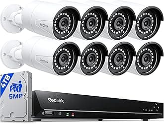- 16CH 5MP Home Security Camera System, 8pcs Wired Outdoor PoE IP Cameras with Person/Vehicle/Pet Detection, 8MP 16CH NVR with 4TB HDD for 24-7 Recording, RLK16-410B8-5MP