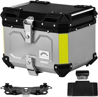 Motorcycle Top Case, 45L Motorcycle Tail Box Bag, Aluminum Top Trunk with Anti-Theft Lock System, Easy Installation with Universal Bracket, Waterproof, Rustproof and Dustproof, Silver