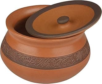 Clay Pot Terracotta Cooking Gas Dahi Earthenware Biryani Serving Curd Handcrafted Handi with Lid (Brown, 1250 ml.) | Pot | Dinnerware Bowl Microwave Safe