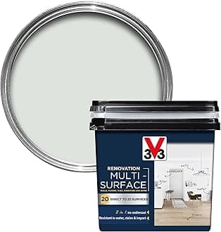 V33 Renovation Multi-Surface Paint - No Undercoat Needed - Over 20 Surfaces - Resistance To Water Stains & Impact - High Coverage - Porcelain Grey Satin 750ml