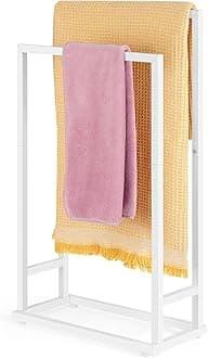 Freestanding Towel Racks for Bathroom 2 Tier Hand Towel Drying Rack Metal Blanket Towel Holder Stand for Bedroom Indoor Outdoor Pool Small Blanket Rack (Matte White)