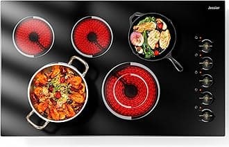 Electric Cooktop 36 Inch - Drop-in(34.25"x19.3") 5 Burner Electric Stove Top 8400W High Power, 36" Ceramic Cooktop Stove with Knob Touch, Dual Ring, Overheat Protection, 220-240V Hard Wired