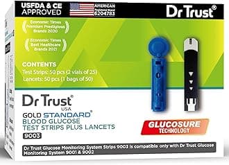 Dr Trust USA Gold Standard Blood Glucose Test Strips Plus Lancets - 50 Strips (Black)