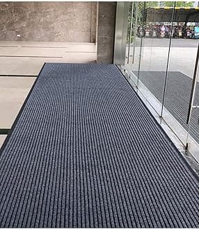 Brush Step Large Front Door Mat 3'x10' Outdoor Indoor Commerical Entrance Mat Doormat Striped Low Profile Rubber Back Heavy Duty and Easy to Clean Gray