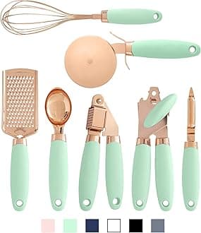 COOK WITH COLOR Kitchen Gadget Set Copper Plated Stainless Steel Utensils with Soft Touch Handles, Copper Mint, 7 Pieces