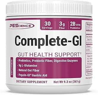 Complete-GI Gut Health Powder, Probiotics for Women and Men, Digestive Enzymes, Prebiotic Fiber, L-Glutamine, Pepzin GI Zinc Carnosine - Unflavored, 30 Servings