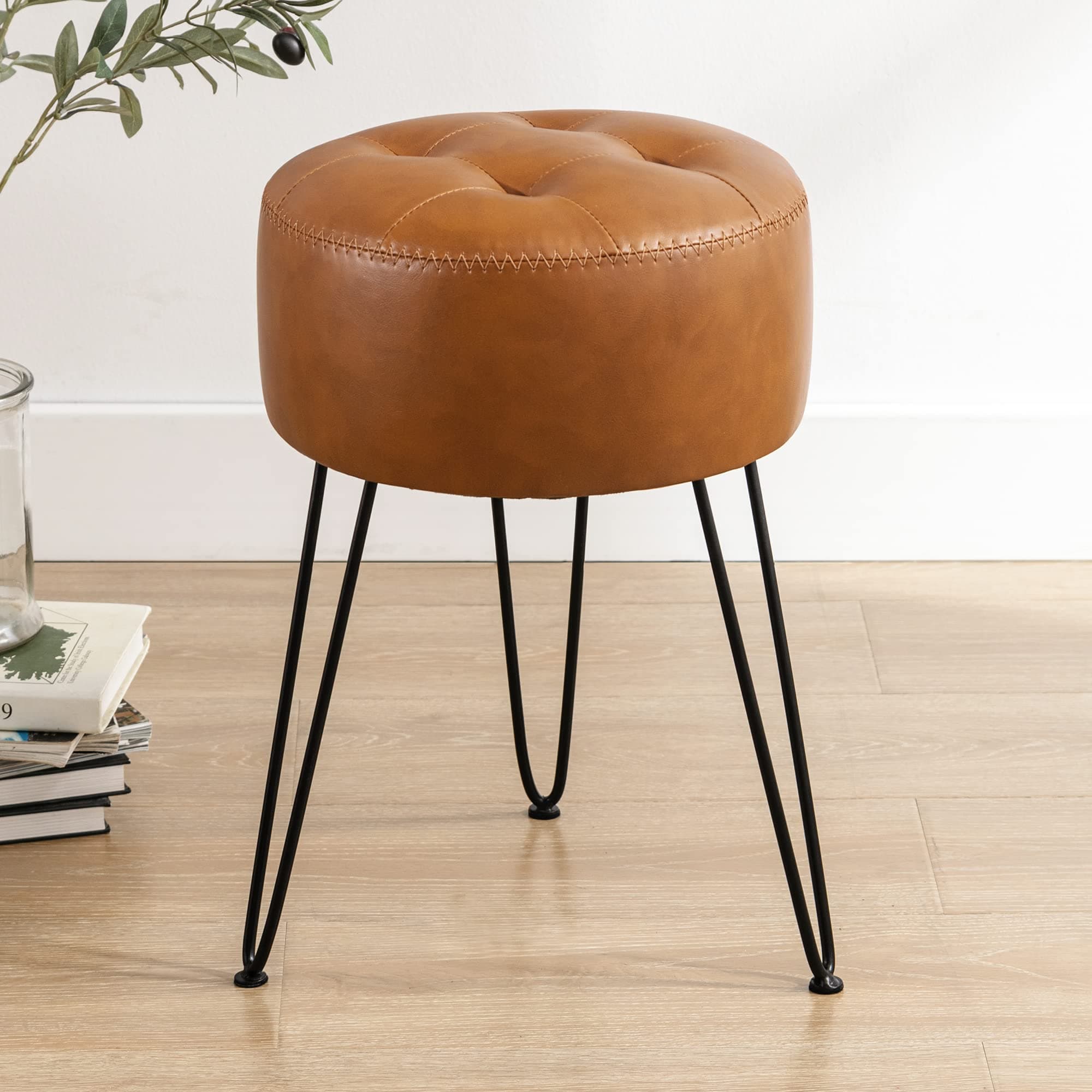 FAUX LEATHER VANITY STOOL