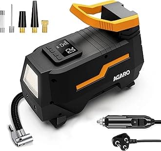 TI2157 Digital Portable Tyre Inflator/Pressure Gauge, 12V DC/230V AC for Home and Car, up to 150 PSI, LED Light, Digital Display, for Bike, Bicycles and Other Inflatables, Yellow.