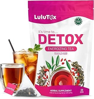 LULUTOX Detox Tea - Herbal Blend with Dandelion, Ginseng, and Ginger - Supports A Healthy Weight, Digestive Health - Vegan, All Natural, Laxative-Free - Peach Flavor (28 Servings)