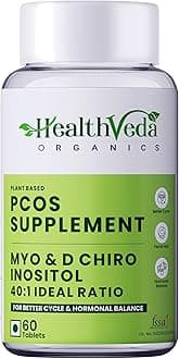 Health Veda Organics PCOS Support Supplement for Women | Myo-Inositol + D-Chiro Inositol 40:1 | 60 Plant-Based Veg Tablets | Support Regular Menstruation