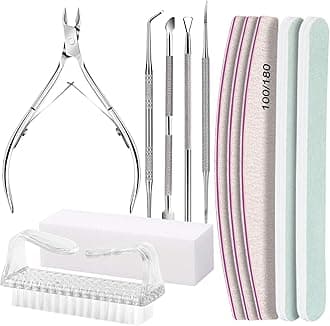 FANDAMEI Manicure Kit, Nail Files 100/180, Cuticle Nippers, Nail Buffer Block, Cuticle Pusher, Cuticle Peeler, Ingrown Toenail Tool, Toenail File, Nail Care Kit, Nail Tools for Manicure, White