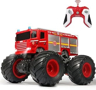 Remote Control Fire Truck Monster Truck Toy,1/18 RC Fire Truck,2.4GHz Offroad Hobby RC Racing Car with LED, High Speed, Best Gift for Kids