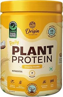 Origin Nutrition 100% Natural Vegan Protein Powder, Easy to Digest Vanilla Flavour with 25g Plant Based Protein, Gluten Free, Dairy Free, No Added Sugar, Soy Free, Non - GMO, Jain, 7 Servings, 274g