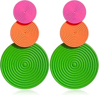 Handmade Long Round Alloy Dangle Drop Earrings - Statement 60s 70s 80s Vintage Gold Disk Round Disc Earrings - Boho Lightweight Summer Beach Jewelry Earring for Women