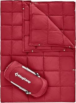 KingCamp Ultralight Camping Blanket, Packable Down Alternative Puffy Wearable Blankets Weatherproof Warm Package Quilt with Snap Buttons for Outdoor Hiking Travel Picnic Stadium (80"L x 60"W, CRIMSON)