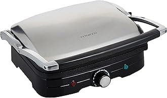 KENWOOD Grill 1500W Contact Health Grill Panini Press with Variable Temperature, for Panini, Burger, Sandwich, Pizza, Steak, Chicken, Fish, Vegetables HG369 ‎Matte Silver